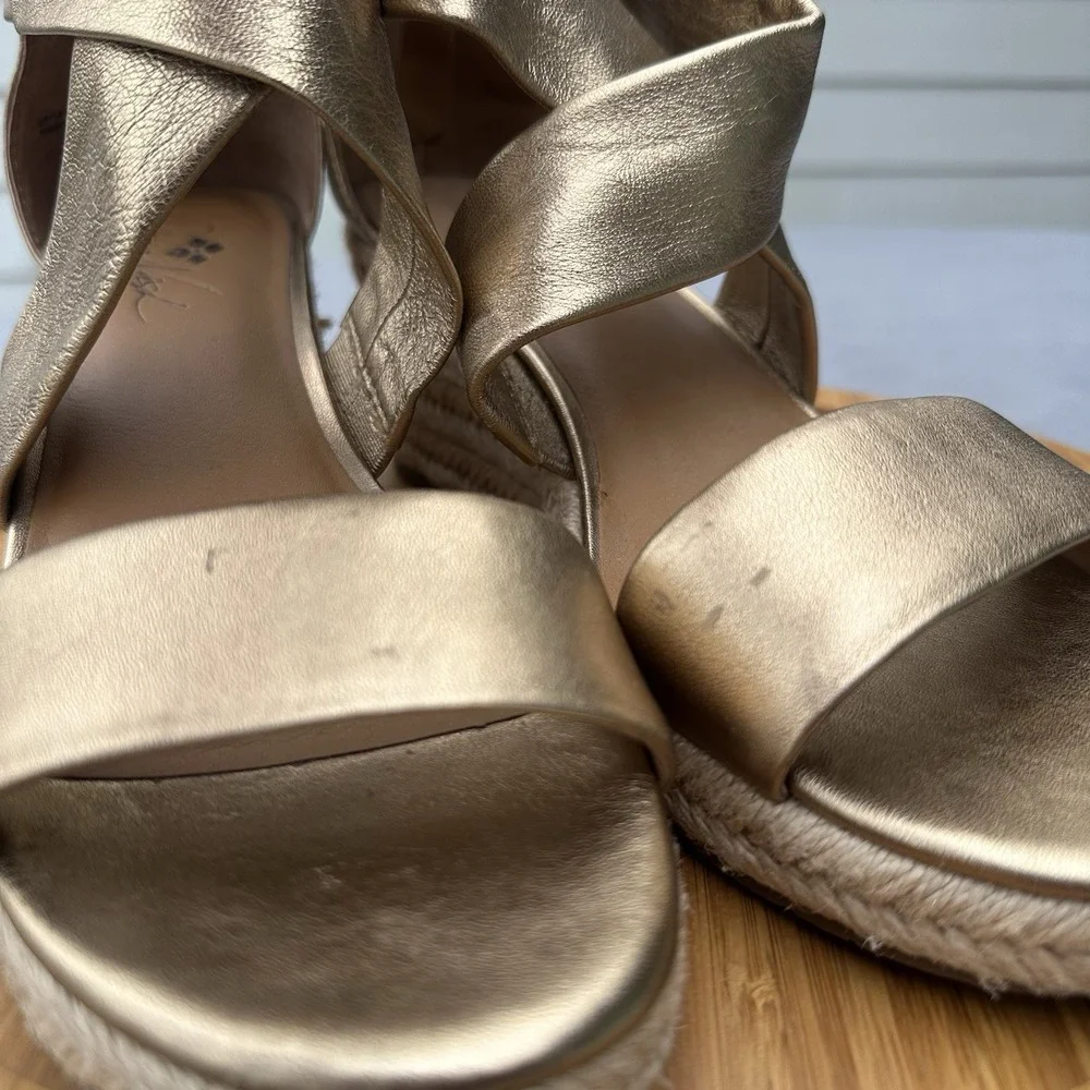 Patricia Nash Rubia Espadrille Wedge Sandals Women Size US 11 EU 41 Gold Leather
